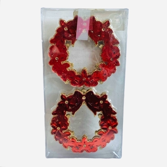 Set of 4 Novelty Shatterproof Ornament WINTER WONDER Red Gold Wreath Xmas Decor - Picture 3 of 3